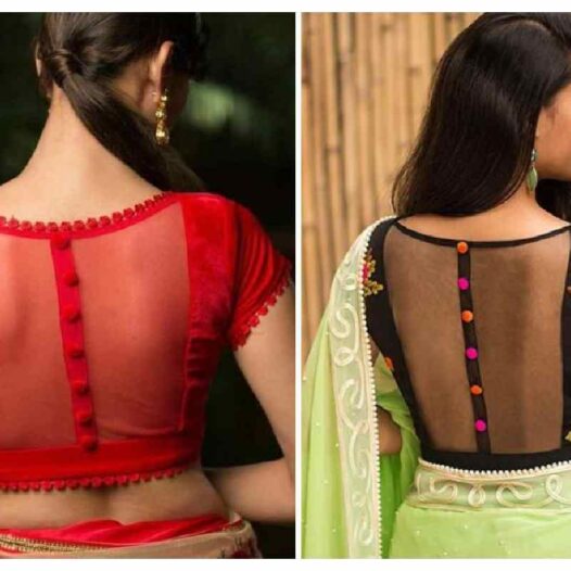 Deep Back Boat Neck Blouse Designs