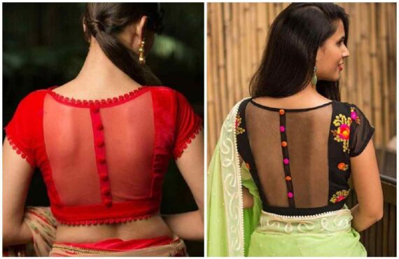 Deep Back Boat Neck Blouse Designs