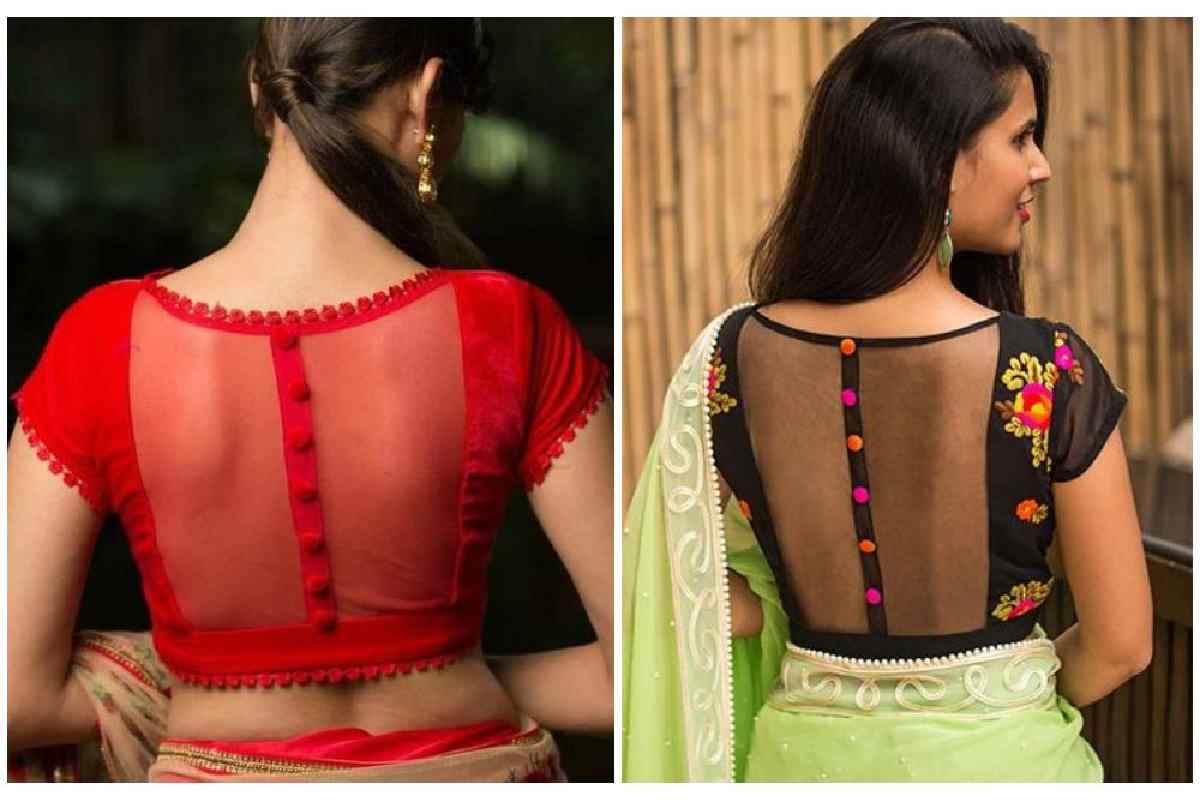 Deep Back Boat Neck Blouse Designs