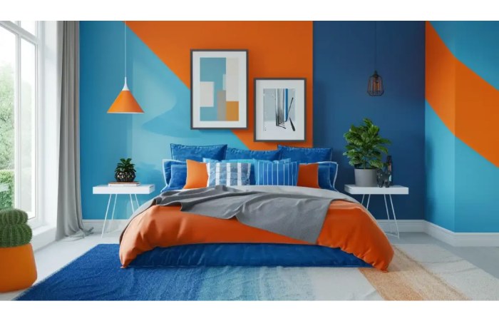 Orange Two Colour Combination for Bedroom Walls 