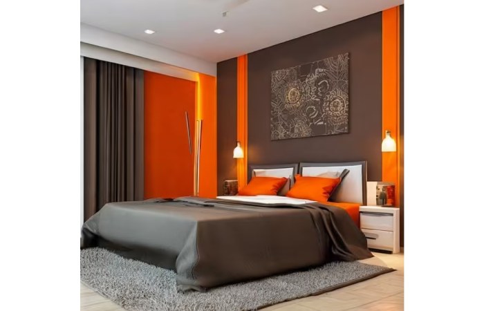 Orange Two Colour Combination for Bedroom Walls 